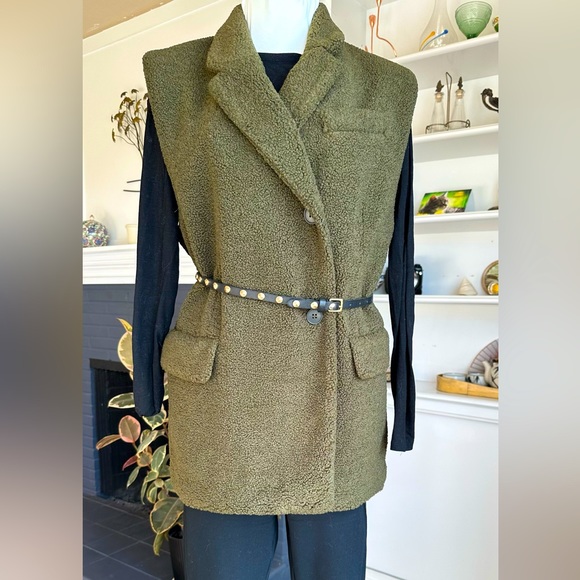H&M Jackets & Blazers - H&M Teddy Sherpa Dark Khaki Sleeveless Jacket